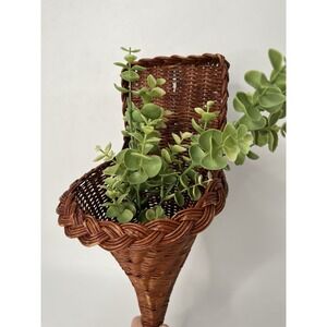 Vintage Cornucopia Horn of Plenty Rustic Woven Hanging Wicker Basket